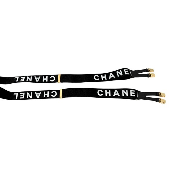 CHANEL Vintage 1994 CC Logo Letter Suspender Belt Black White Cotton [106421] main image 5